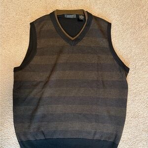 Men's V-Neck Black and Brown Striped Sweater Vest